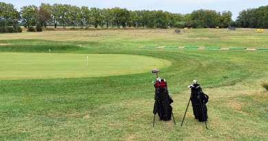 Golftaschen auf Golfplatz